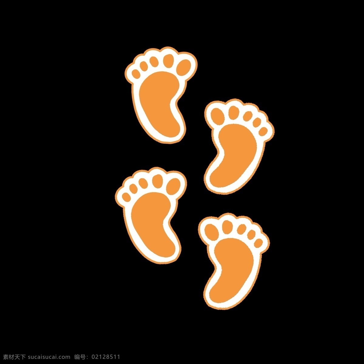 橙色 小 宝贝 脚印 暖色 黄色 小宝贝脚丫子 痕迹 脚丫子 脚丫形状 卡通 简单 简约 简洁 动物脚 几何形状