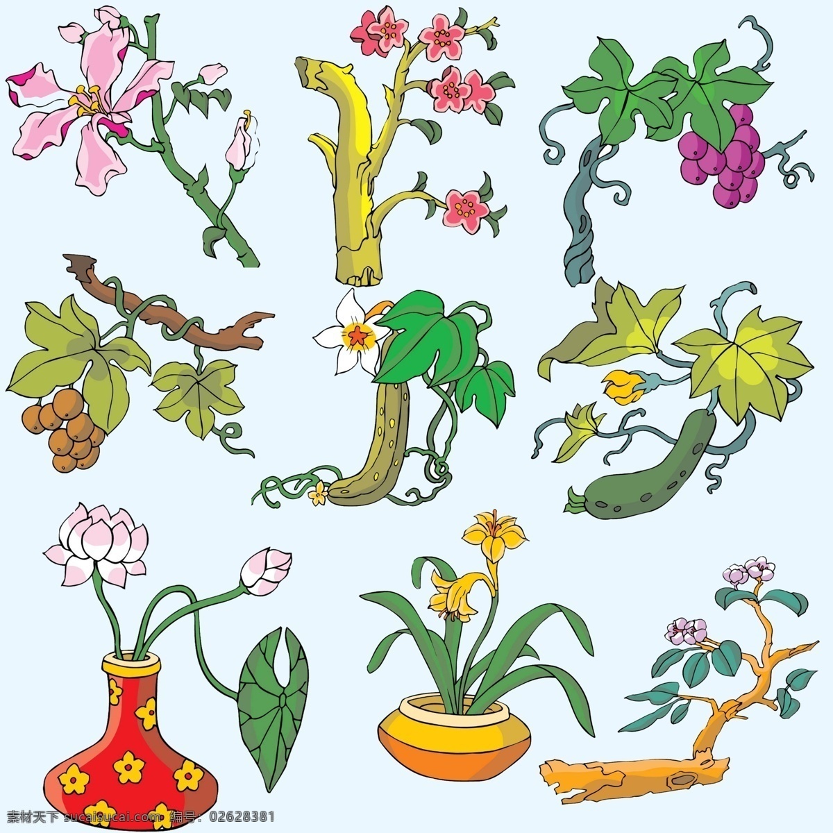 手绘 花卉 ps 分层 手绘树木 手绘素材 卡通素材 卡通花朵 创意造型 创意植物 创意盆栽 插画配图 卡通配图 白色