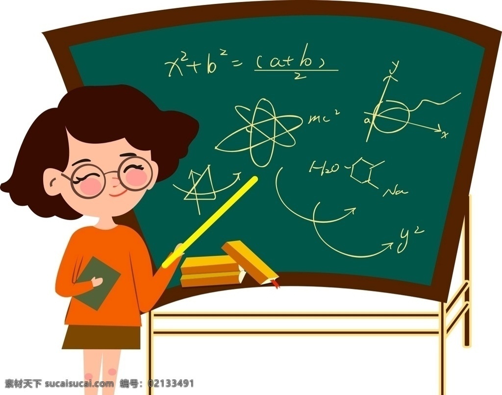 扁平化 矢量插画 矢量素材 卡通 背景 老师 课堂 讲课 黑板 书本 标志图标 其他图标