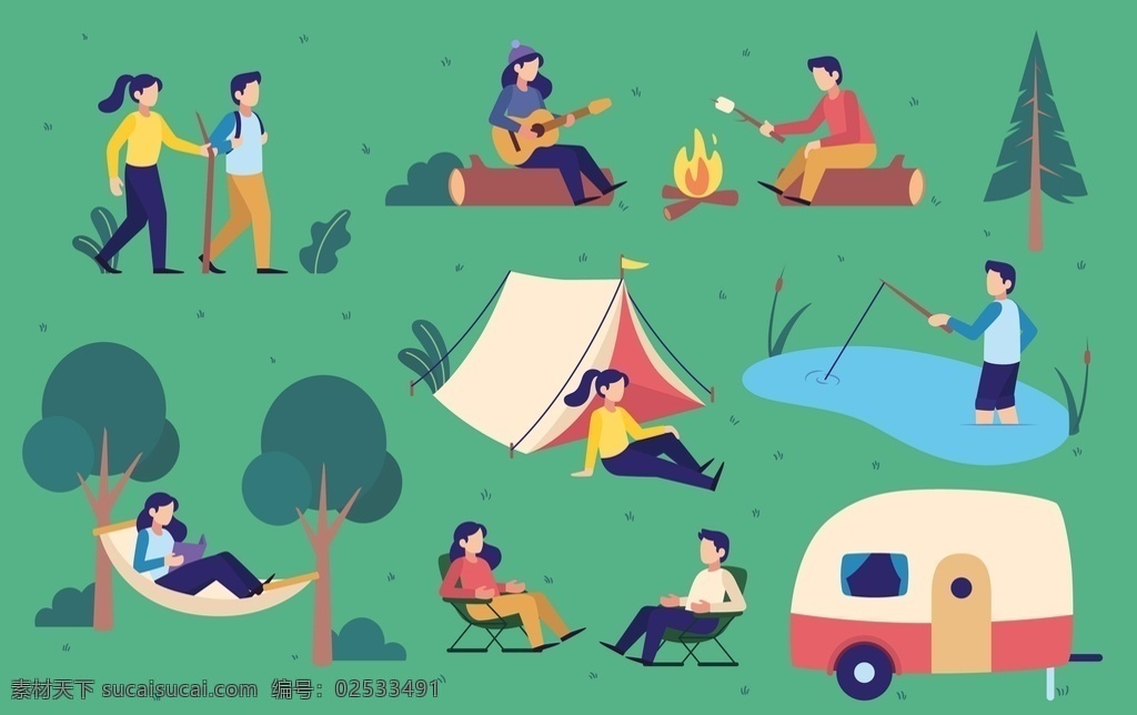 户外 野营 活动 插画 户外野营 露营 休闲 游玩 户外活动 插图 动漫动画