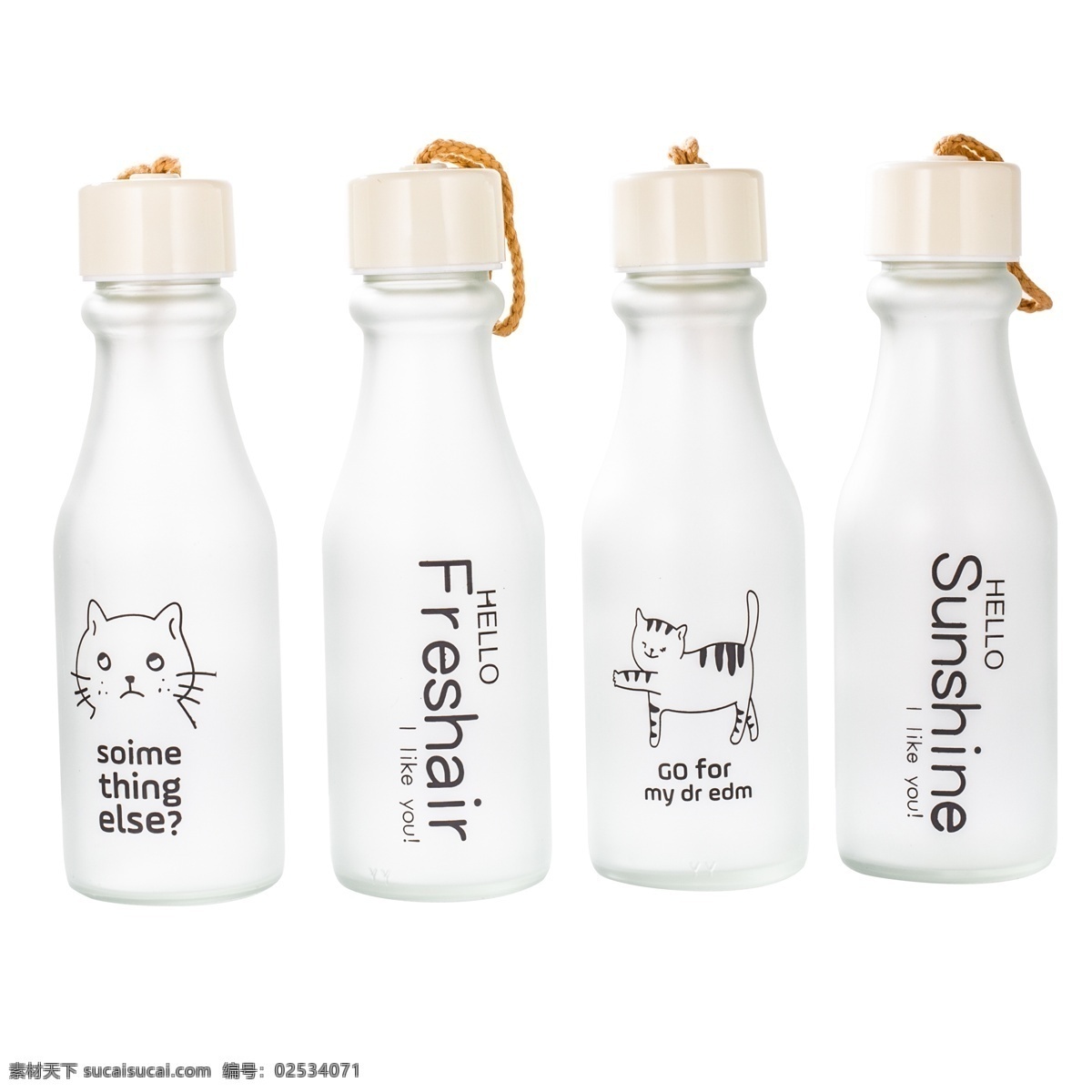 白色 立体 饮料 瓶子 元素 创意 纹理 绳子 悬挂 字体 高光 喝的 味道 吃的 小猫 绘画 摆放