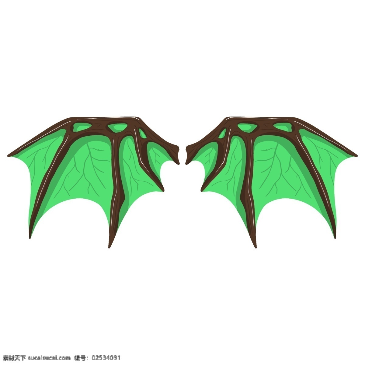 绿色 恶魔 翼 插画 绿色的翅膀 邪恶的翅膀 卡通插画 手绘翅膀插画 恶魔之翼插画 魔族的翅膀