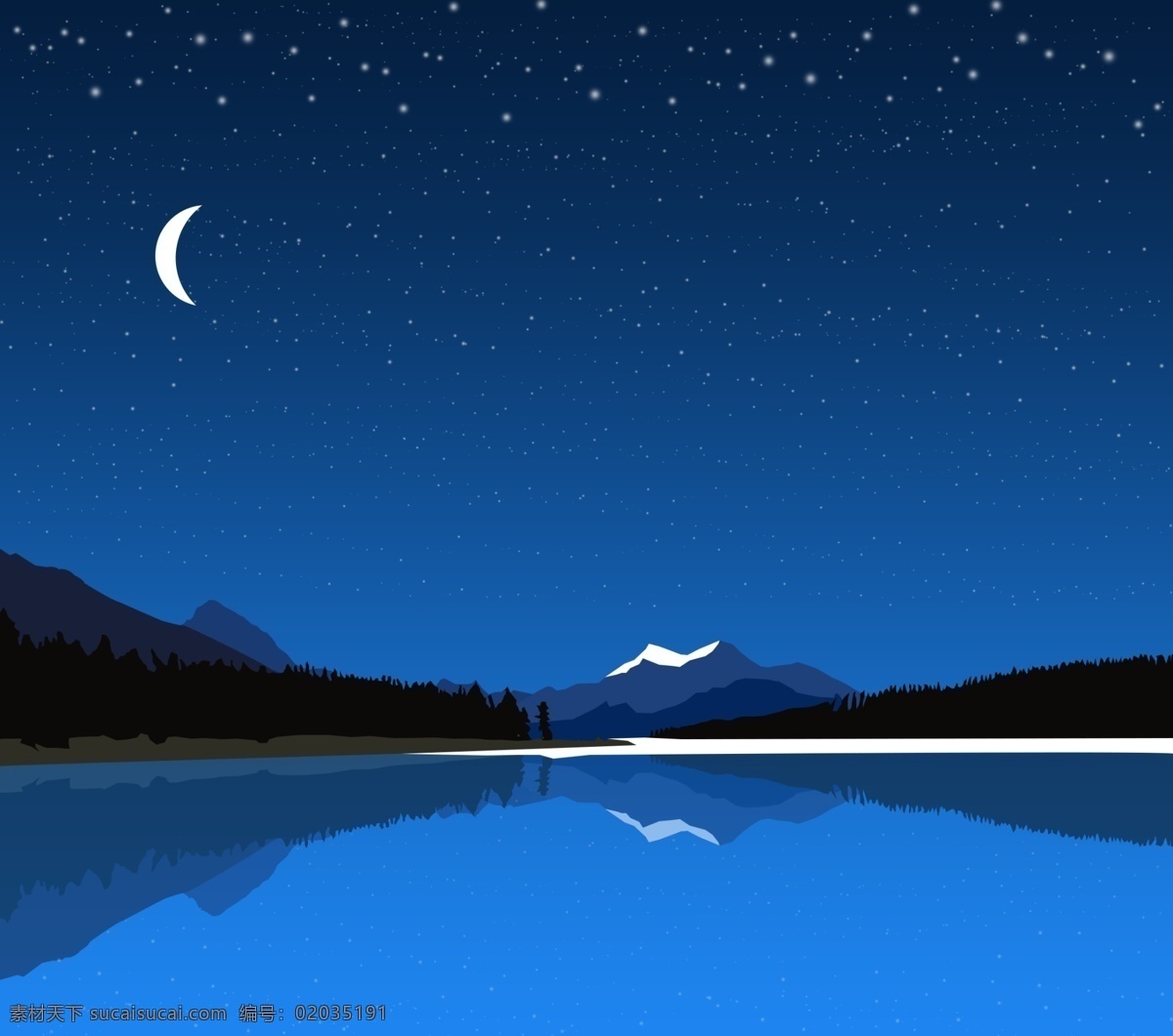 矢量 风景 夜晚 插画 雪山