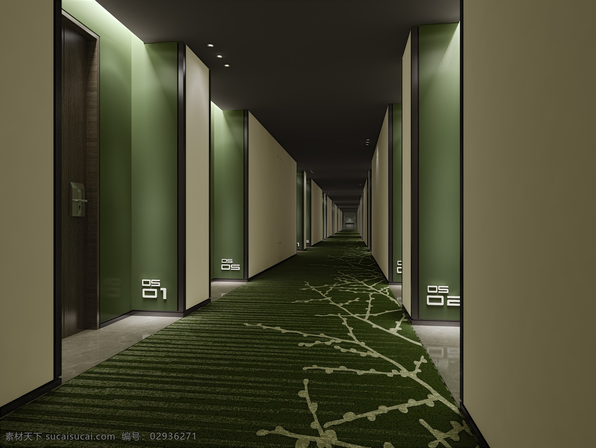 现代 时尚 酒店 走廊 墨绿 地毯 工装 装修 效果图 墨绿色地毯 墨绿色背景墙 酒店装修 走廊装修 复古风格