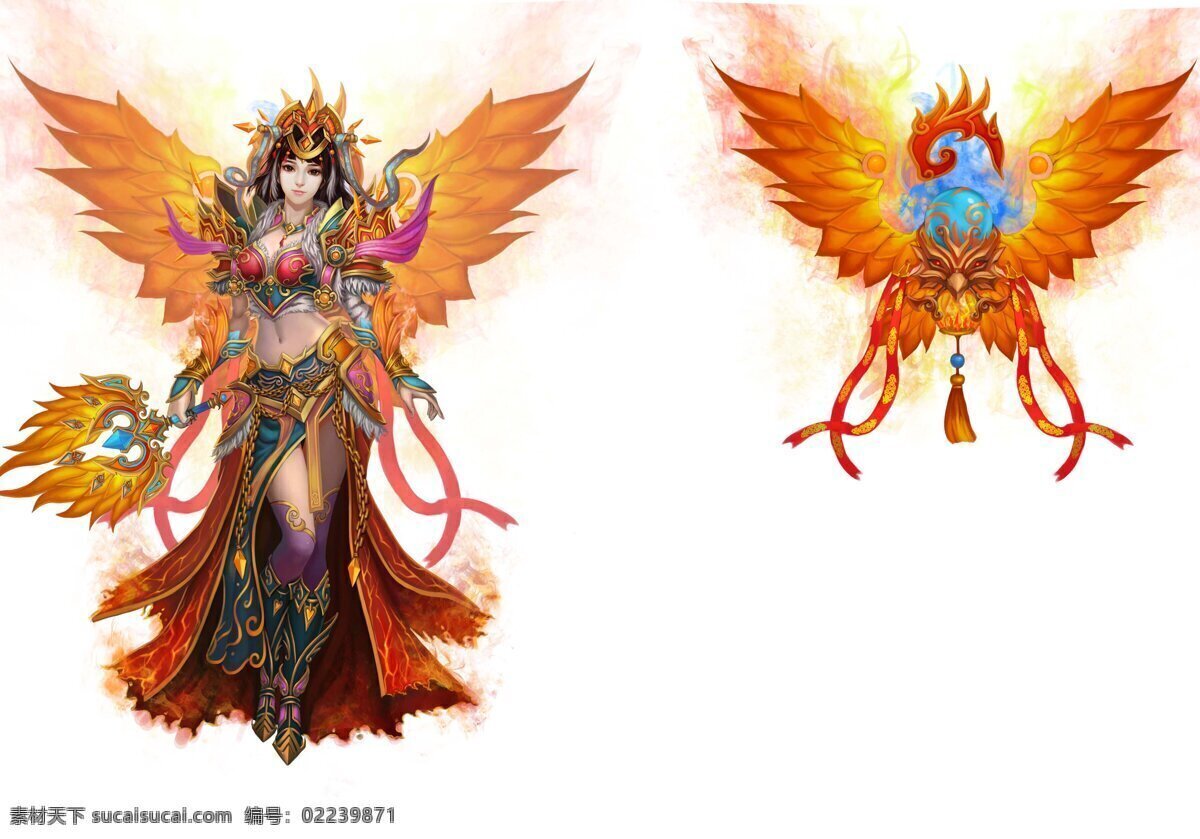 兵器 长发 翅膀 动漫动画 动漫人物 服饰 链子 飘带 动漫 人物 设计素材 模板下载 游戏人物 扇子 羽毛 裙子 头饰 靴子 psd源文件