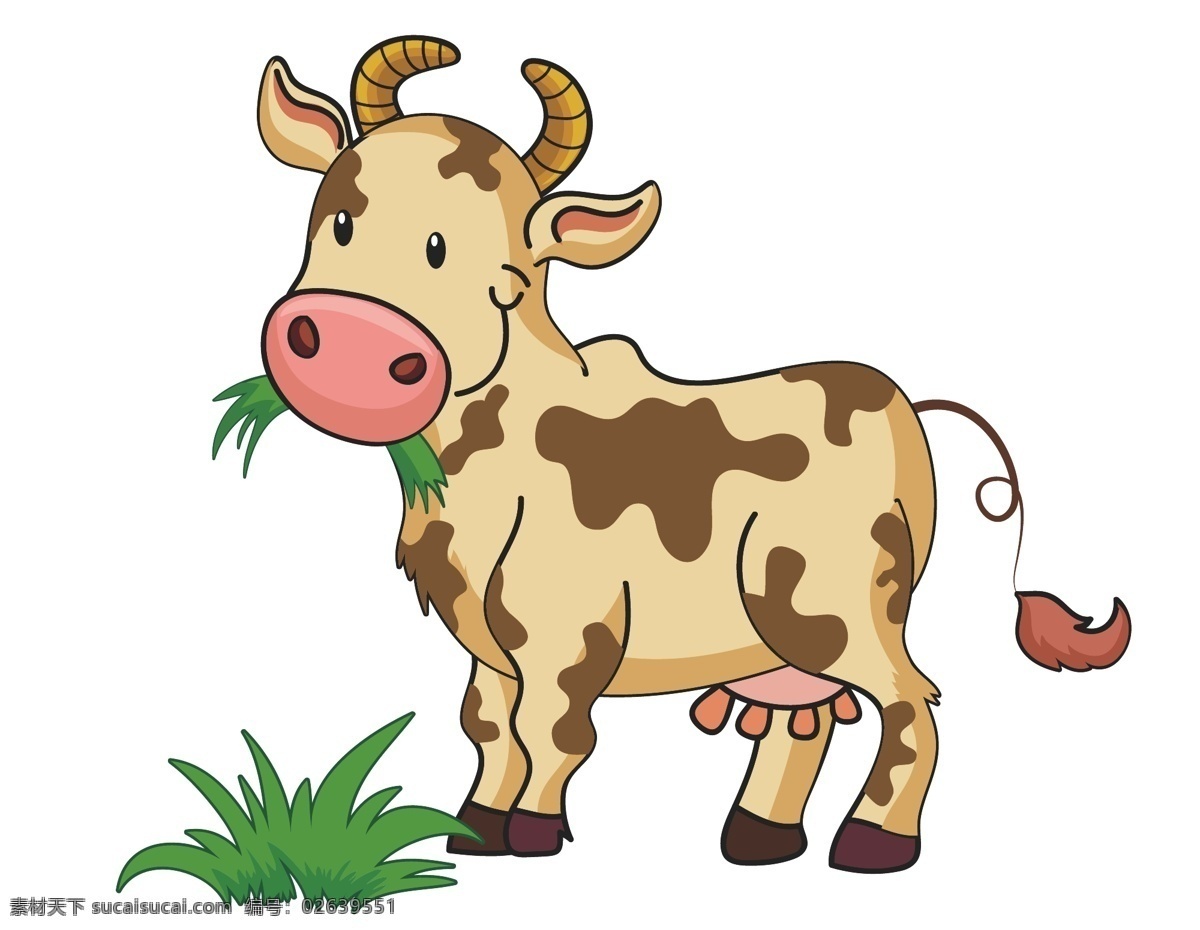 卡通 可爱 奶牛 元素 小清新 可爱动物 美味 手绘 青草 吃草 ai元素 矢量元素