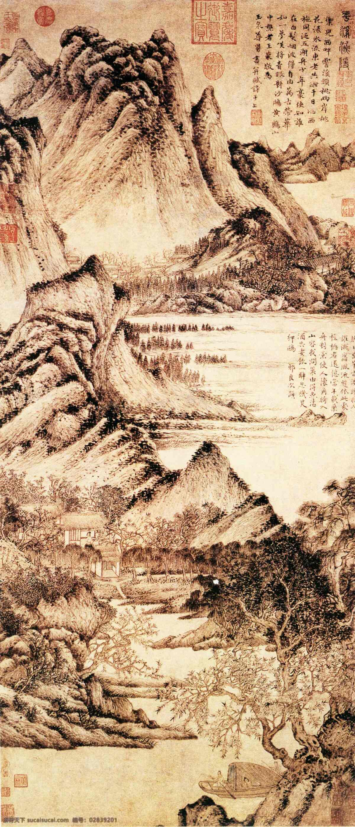 花溪渔隐图 国画山水 文化艺术 绘画书法 设计图库