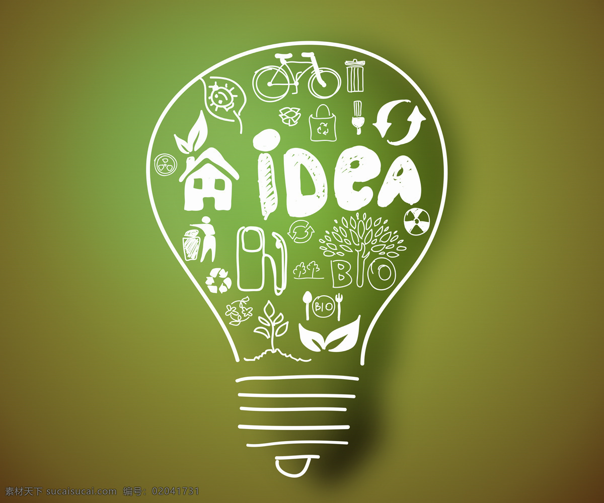 创意 环保 灯泡 背景 绿色 字母 自行车 房子 箭头 树木 其他类别 商务金融