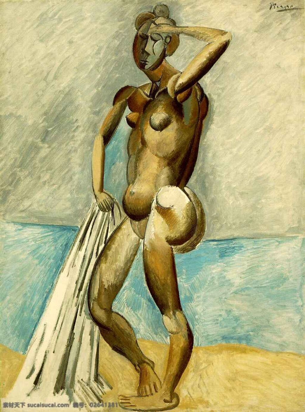 baigneuse 西班牙 画家 巴勃罗 毕加索 抽象 油画 人物 人体 装饰画 mer la de bord au nue femme 1908 家居装饰素材