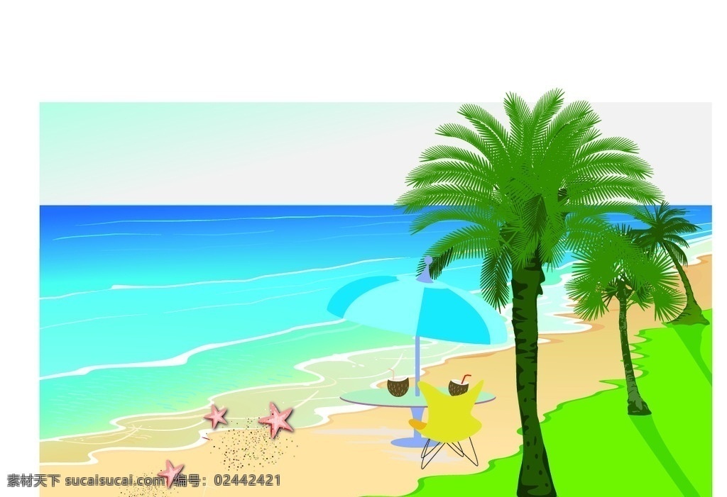 矢量沙滩 沙滩 矢量图 海滩 大海 椰子树 冲浪 自然景观 自然风光