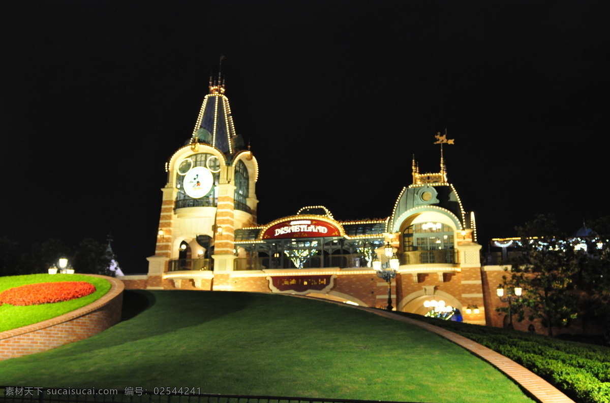 上海 迪士尼 主 入口 建筑 风景 夜景 风光 景观设计 自然景观 建筑景观