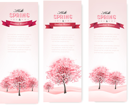 粉色 风格 春天 树 旗帜 矢量 图形 横幅 粉红 树木 网页素材 网页界面设计
