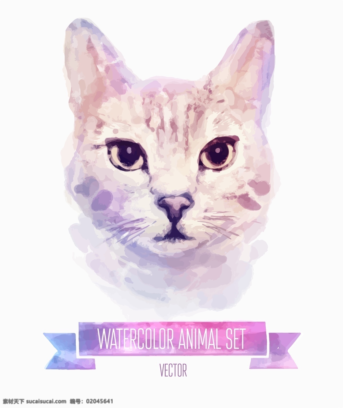 插画 动物 卡通 可爱 猫咪 手绘 头像 水彩 绘