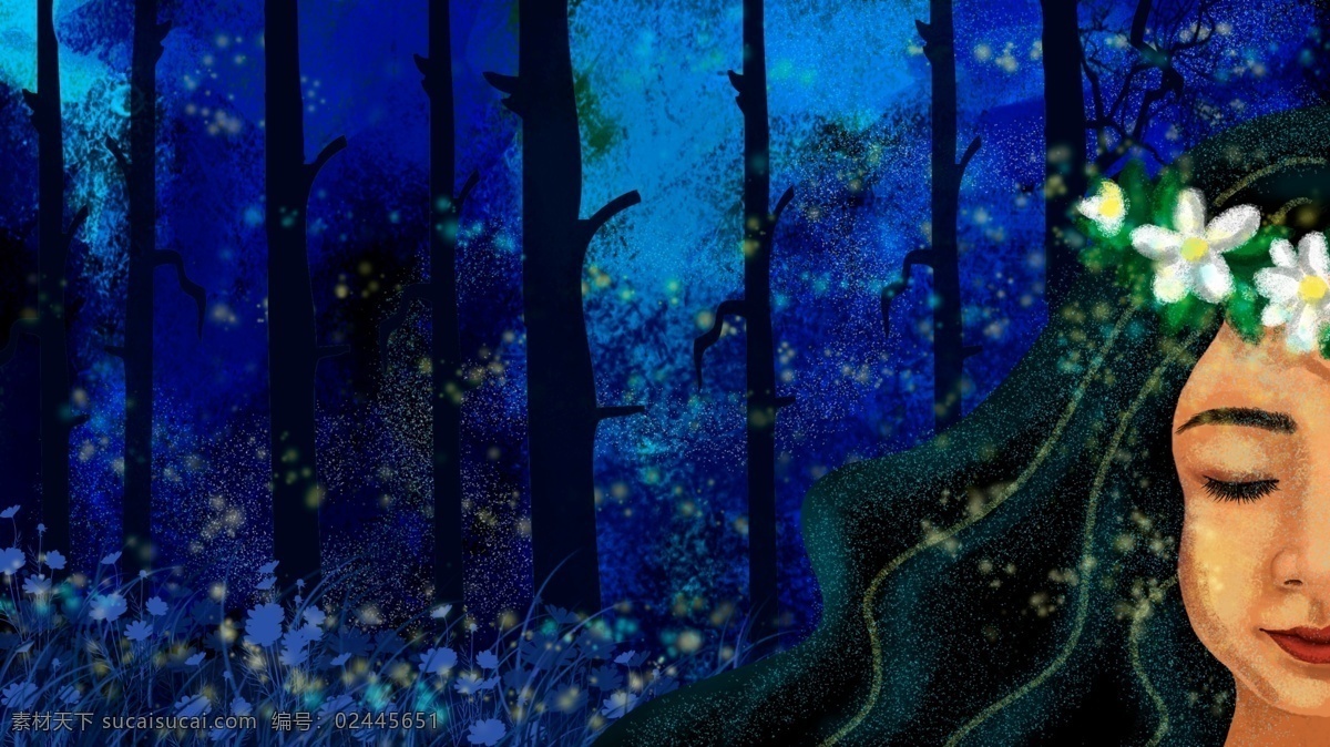 森林 公主 花圈 精灵 头像 手绘 插画 晚安 涂鸦 装饰画 壁纸 手机壳 背景 梦游 仙境 治愈 风 复古肌理