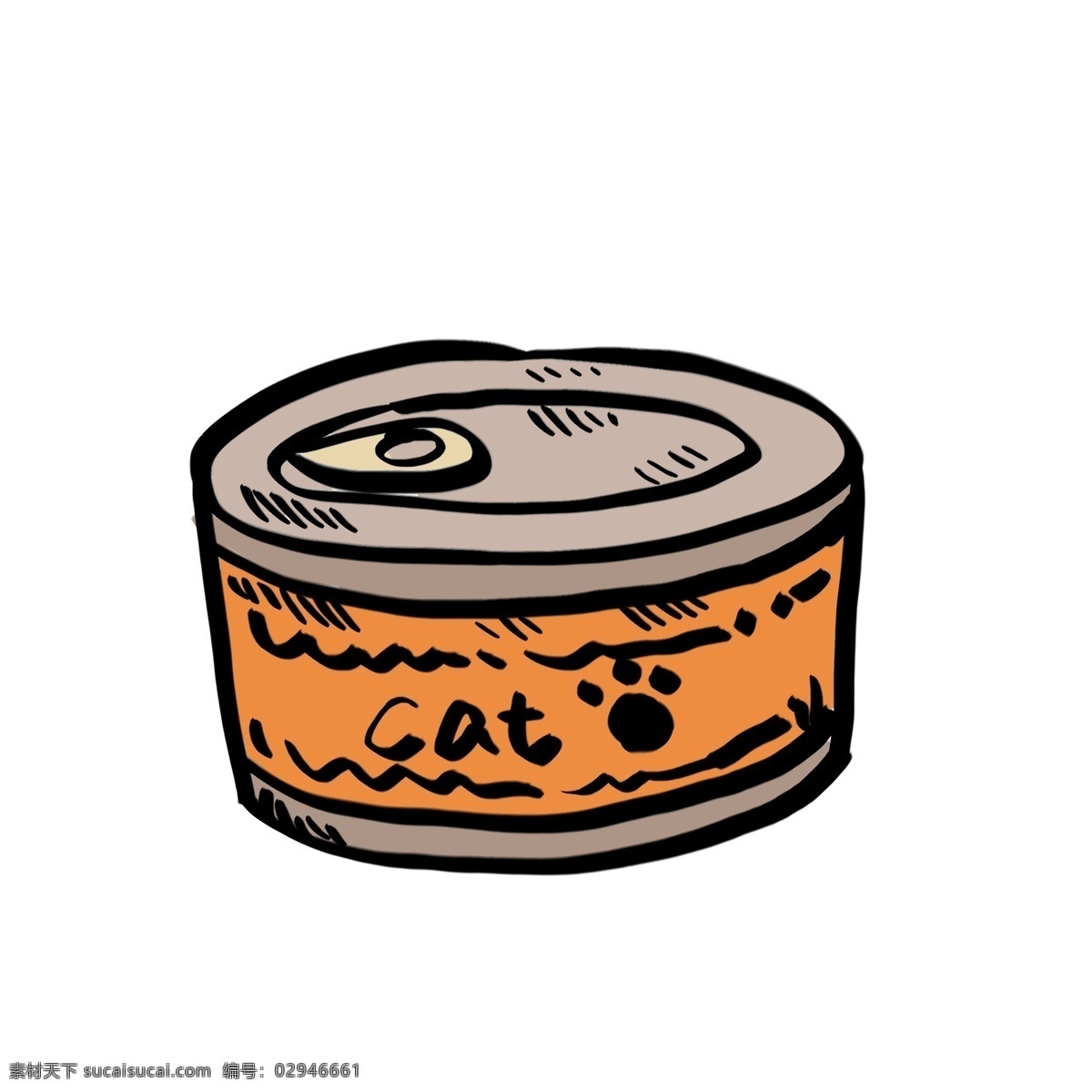 矢量 手绘 动物 猫咪 饲料 鱼罐头 猫粮 动物饲料 粮食 时尚 创意 卡通 png免抠图