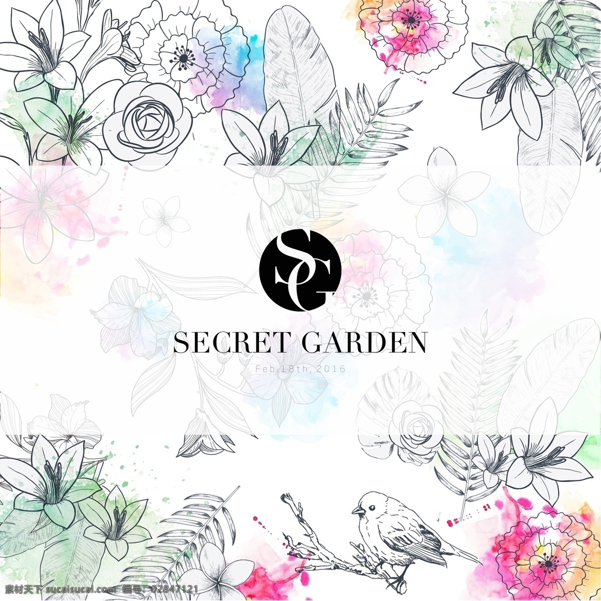 秘密花园 花纹 彩色底纹 logo 白色