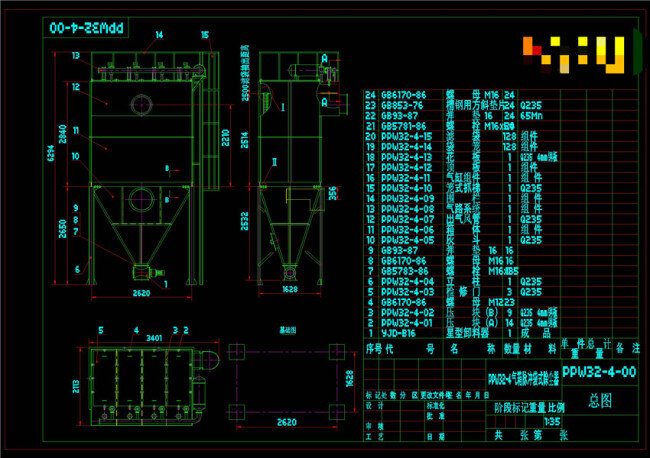 袋式 除尘器 总图 cad 机械 图纸 机械图纸素材 机械模具 机械设计素材 图纸素材 cad图纸 dwg 黑色