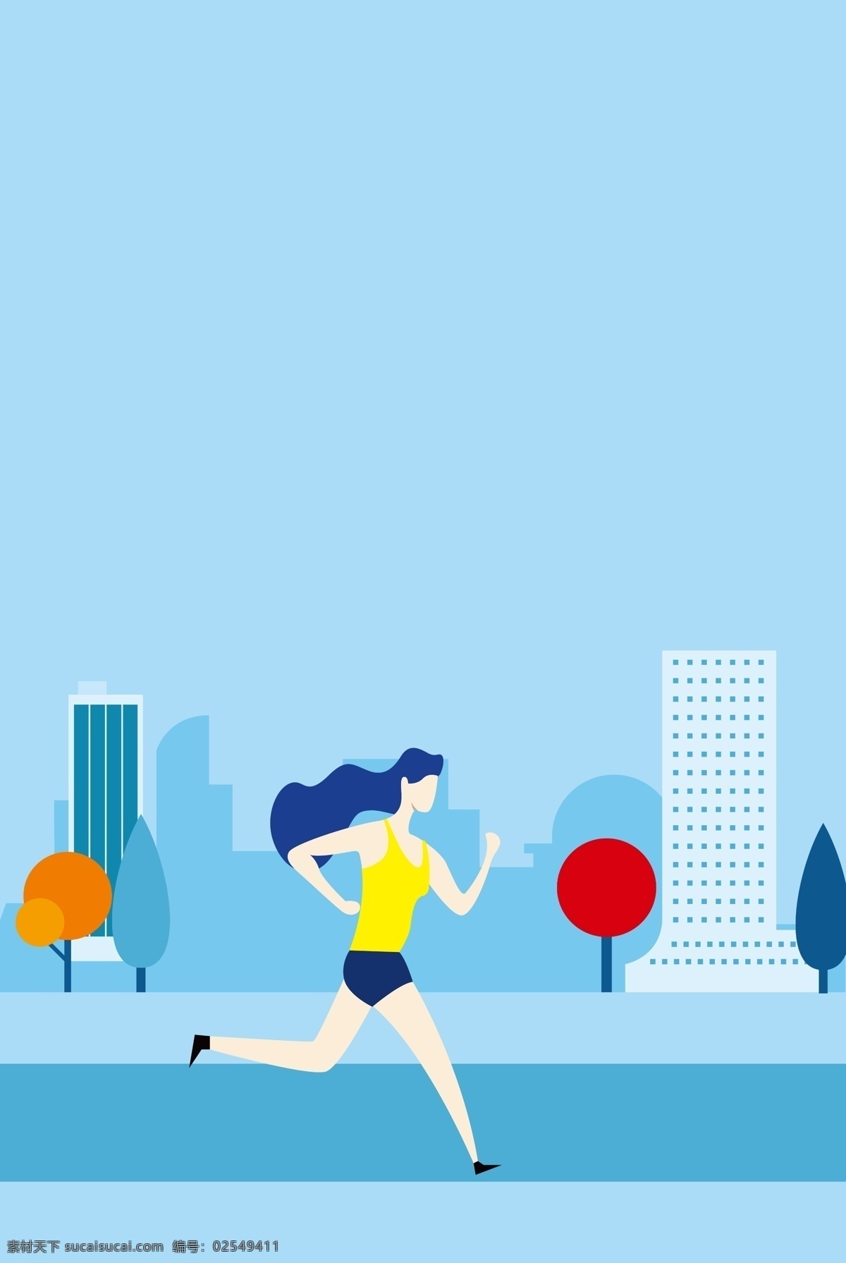 蓝色 小 清新 扁平化 奔跑 广告 背景 跑步 运动 锻炼 健身 健康 小清新 广告背景
