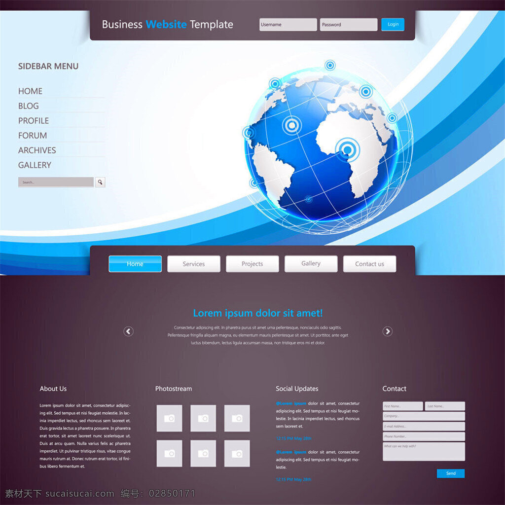 蓝色 曲线 地球 网页模板 时尚网页设 企业网页模板 网页界面 网站设计 导航条 网页按钮 网站模板 其他模板 矢量素材