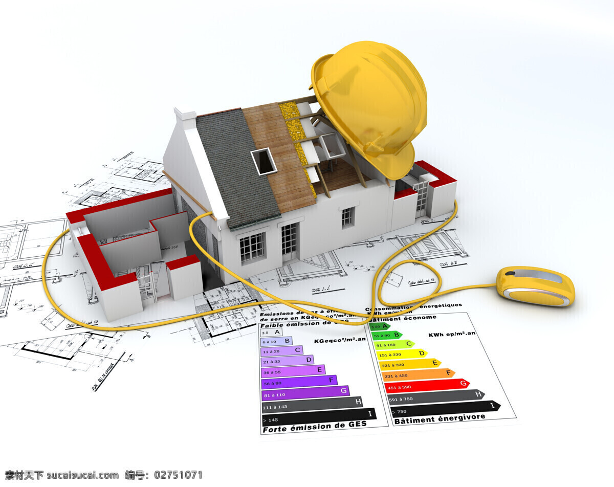 建筑模型 安全帽 房子 建筑 模型 鼠标 图纸 现代科技