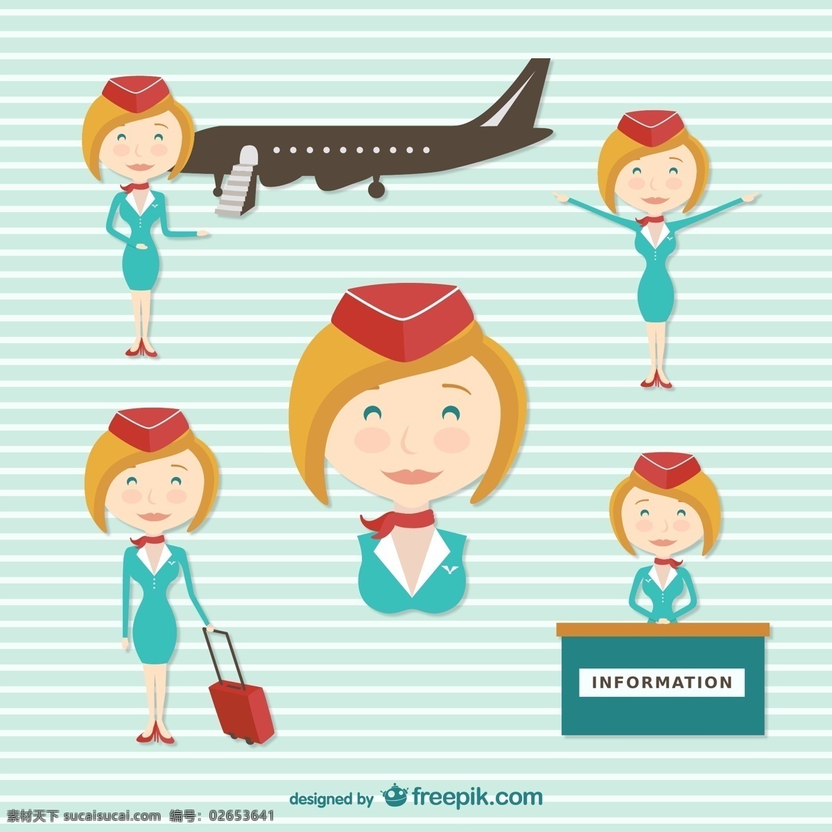 短发卡通空姐 短发 卡通 空姐 航空 飞机 乘务员 服务员 动漫动画 动漫人物