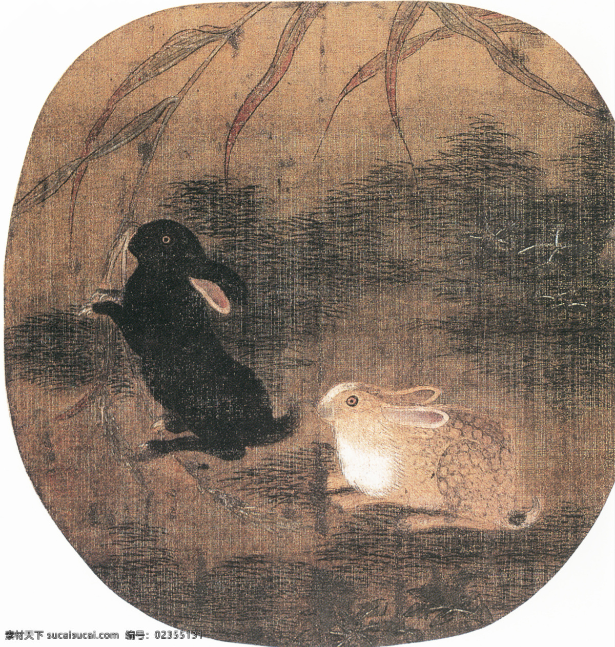 双兔图 中国 名画 白色