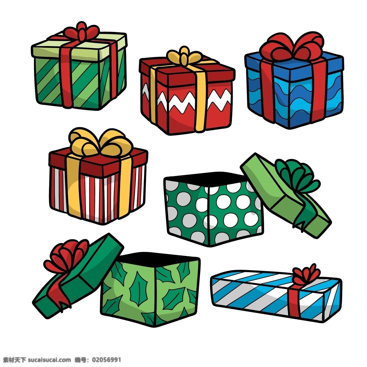 可爱 儿童 圣诞 礼物 盒子 元素 卡通礼盒 礼品包装 礼盒 蝴蝶结 丝带 盒子圣诞礼物 礼品盒 手绘礼盒 节日礼盒 礼品礼盒 卡通素材 圣诞节