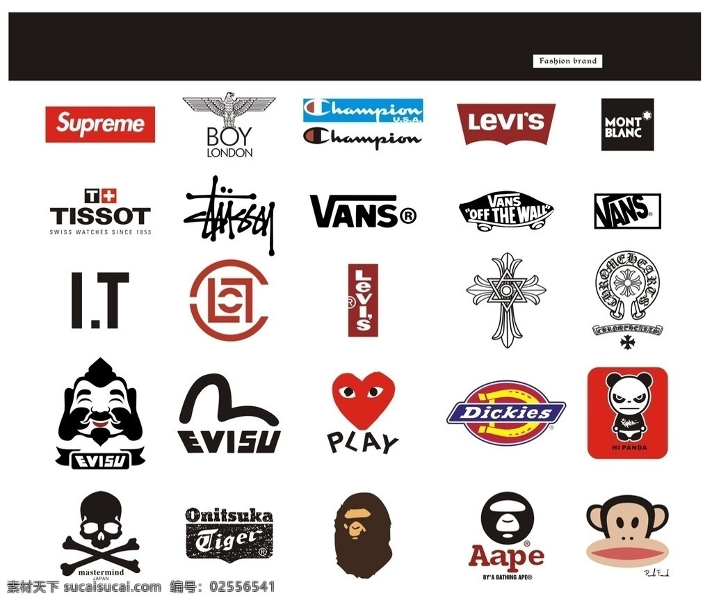 潮 牌 logo 矢量图 大牌logo 大牌标志 潮牌logo 潮牌标志 supreme levis vans evisu bape aape 鬼冢虎 大嘴猴 hipanda 克罗心 champion 冠军 dickies 日本潮牌 街头潮牌 日本福神 安逸猿 stussy 斯图西 mastermind japan 川久保玲 共享素材3 logo设计