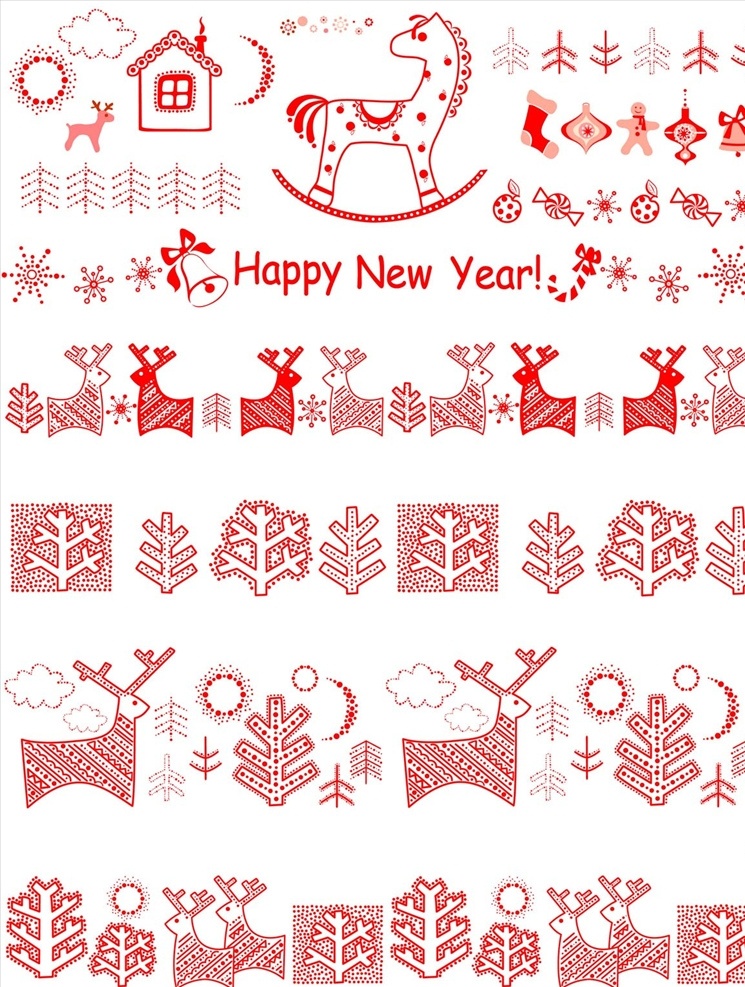 圣诞节 梅花鹿 元素 矢量图标 线稿 线描 雪花 木马 圣诞 雪人 装饰 点缀 圣诞树 图案 底纹