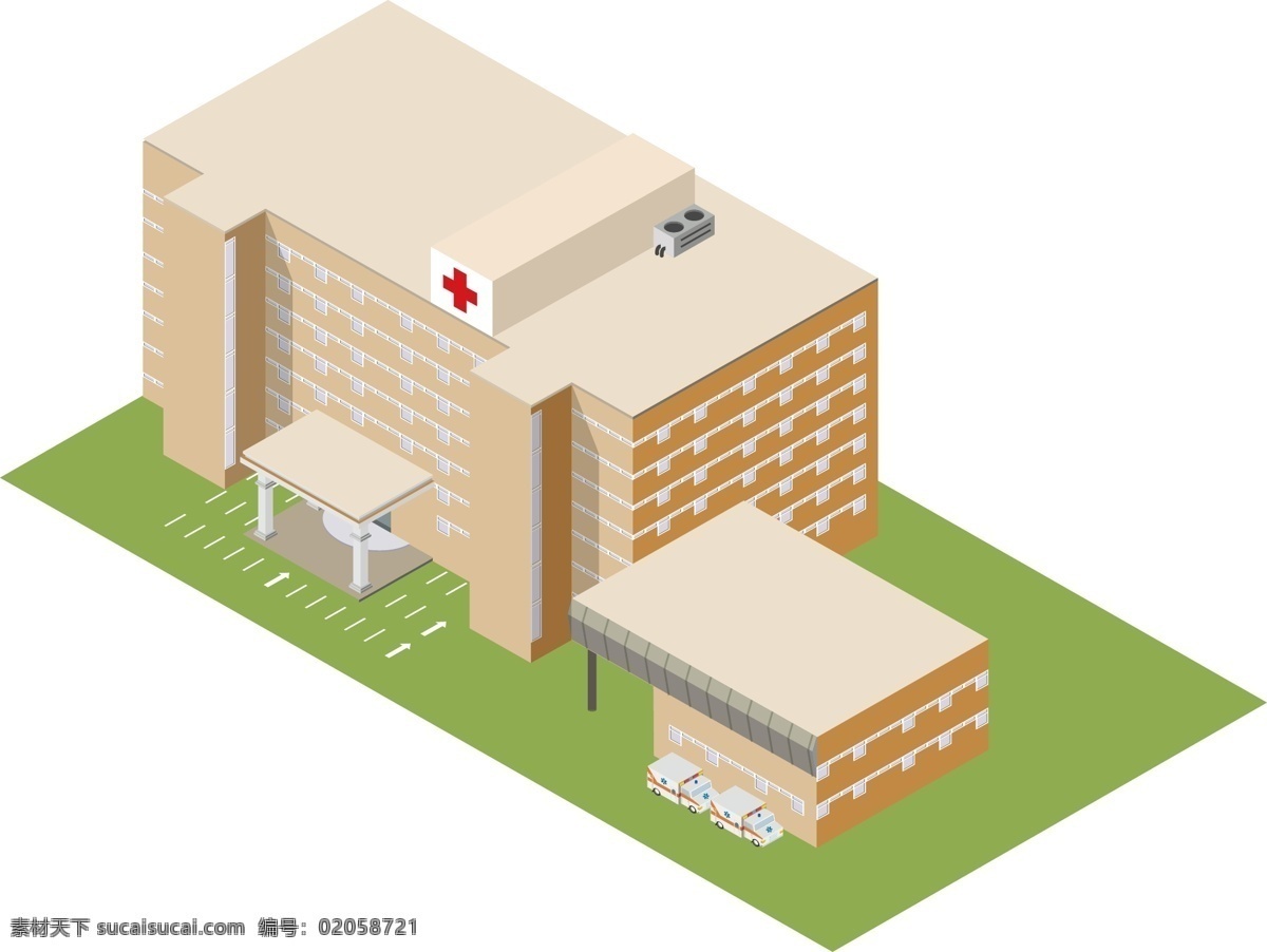 d 医院 立体 建筑 商用 元素 彩色 简单 2.5d ai素材 设计元素 装饰图案