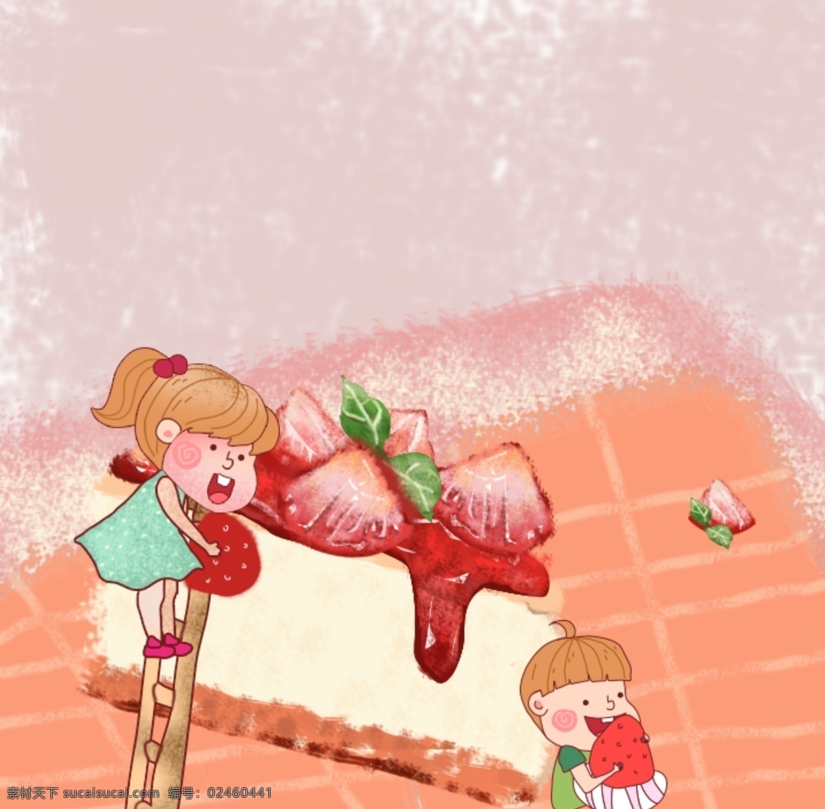 原创 小孩子 吃 草莓 蛋糕 粗线条 写实 画 小女孩 趋势 纹理粗线条