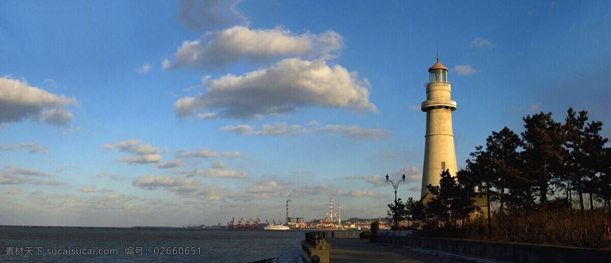 威海 海港 一角 灯塔 码头 电厂 海面 蓝天白云 景观 景点 国内旅游 旅游摄影