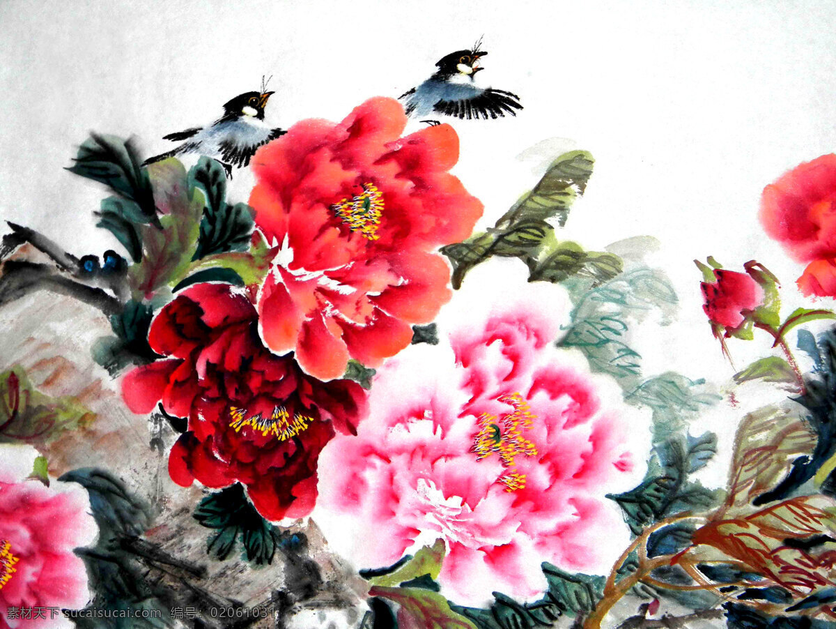 彩墨画 国花 国画艺术 花木 绘画 绘画书法 牡丹花 牡丹画 花香鸟语 中国画 水墨画 飘香 鸟 书法 印章 国画牡丹3 文化艺术 装饰素材 雕刻 图案