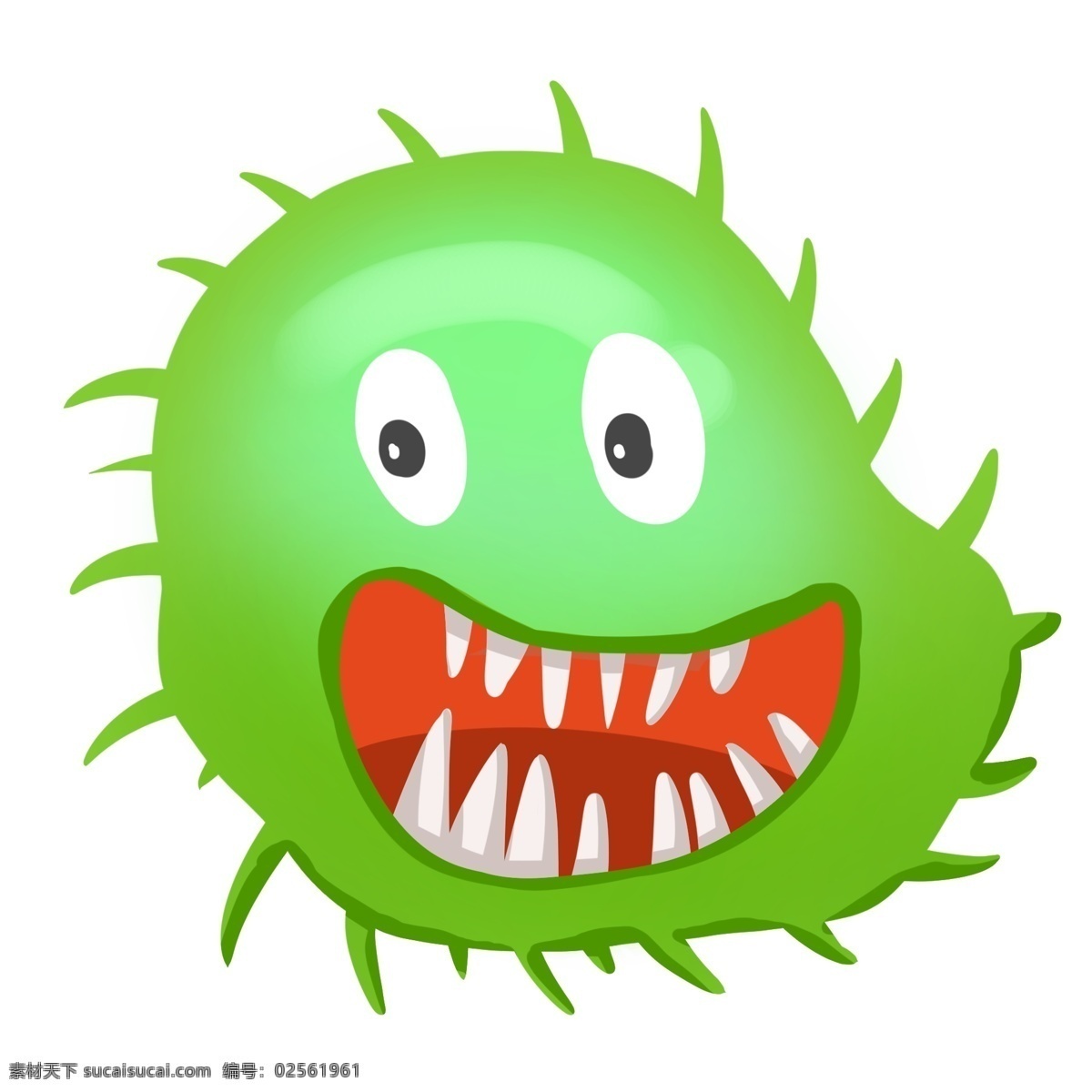 绿色 开心 可爱 细菌 绿色的细菌 细菌的表情 可爱的细菌 粗端的纤毛 尖锐的牙齿 致病细菌 插画
