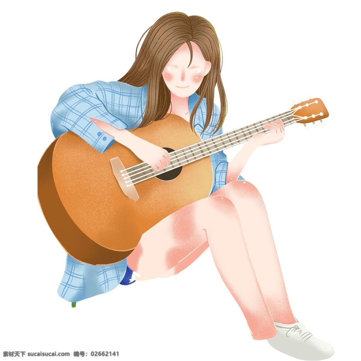 可爱 女孩 弹 吉他 图案 文雅 弹吉他 插画 绘画素材 创意 简约 小清新 水彩 装饰图案 文艺 卡通