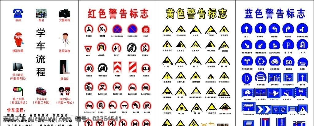 安全标志学车 警示标识 禁令标志 指示标志 警察新手势 道安全标志 道路交通标线 指路标志 警告标志 海报