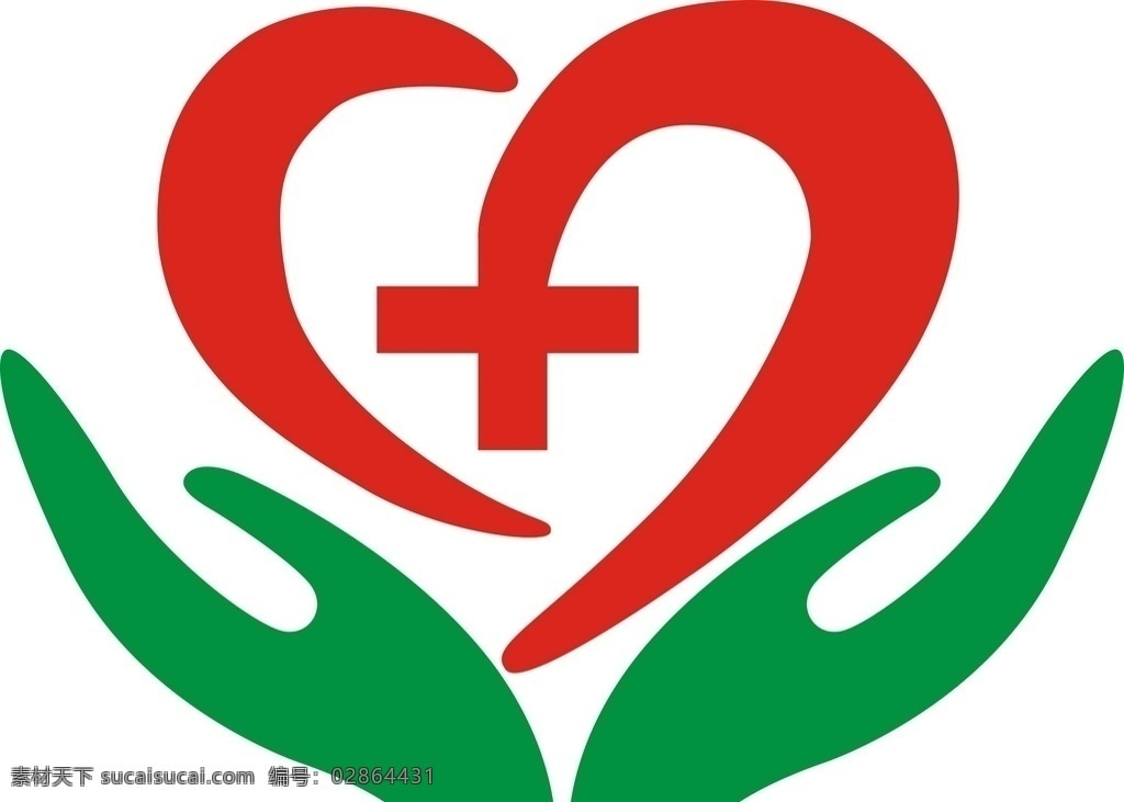 手托爱心 药房标志 爱心 十字 双手 绿色 标志图标 其他图标