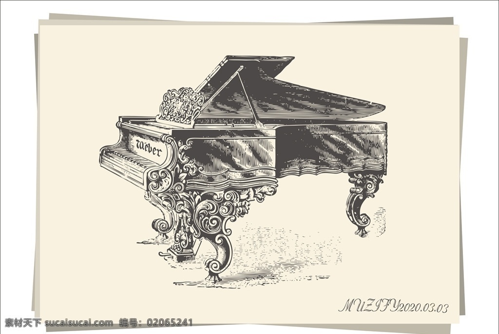 复古 钢琴 手绘 稿 手绘稿 乐器 素描画 生活百科 休闲娱乐