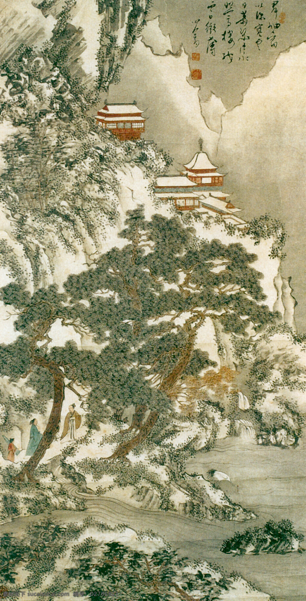 雪中访友图 绘画 国画 艺术 山川 山谷 房屋 亭阁 大雪 古松 文化艺术 绘画书法 设计图库