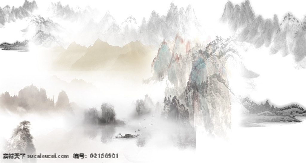 水墨山水画 山山水水 水墨韵染 水墨意境 留白 传统 水墨 淡 彩 v 浓墨重彩 文化艺术 绘画书法