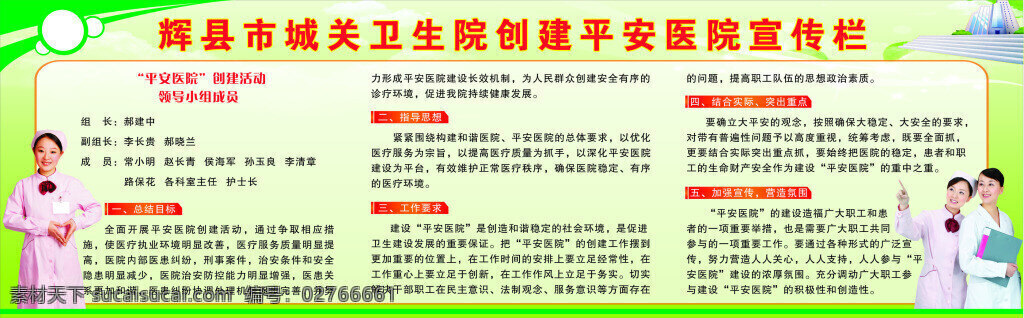 城关卫生院 安全生产 医院宣传栏 医院展板 医生 医生工作人员 cdr格式 绿色素材 绿色元素 清新北京 宣传栏 医疗 白色