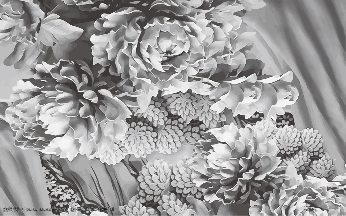 矢量 黑白 玫瑰花 花卉 素描 创意 木雕 浮雕 铅笔画 绘画 灰色