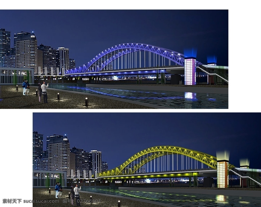 现代 桥梁 照明 亮化 夜景 效果图 原创 亮化工程 现代桥梁 分层 源文件