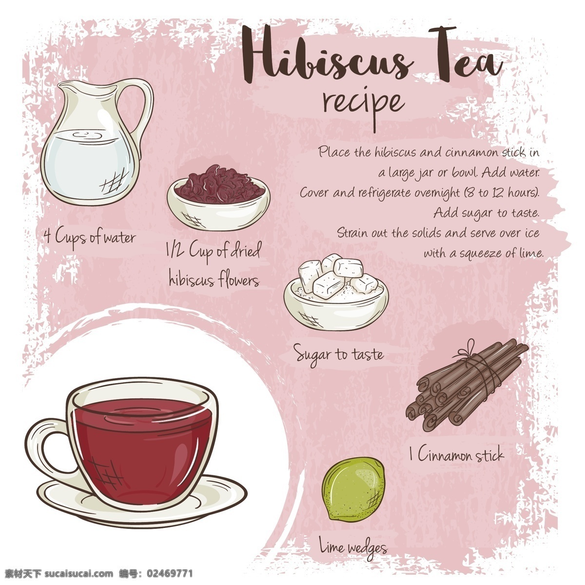 手绘 水果 红茶 插画 杯子 柠檬 清新