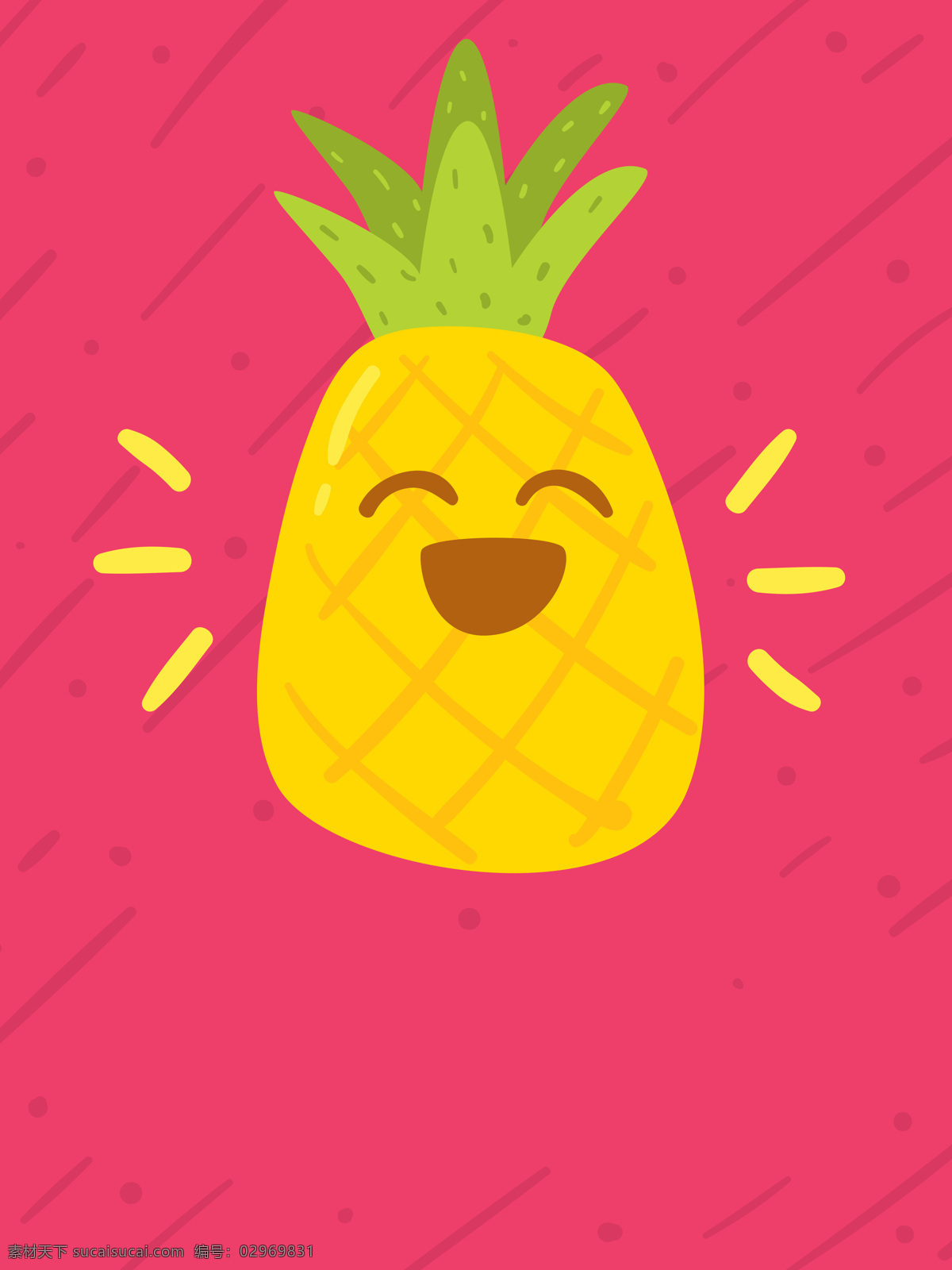 手绘 卡通 红色 夏天 促销 背景 可爱 表情 菠萝 微笑 水果