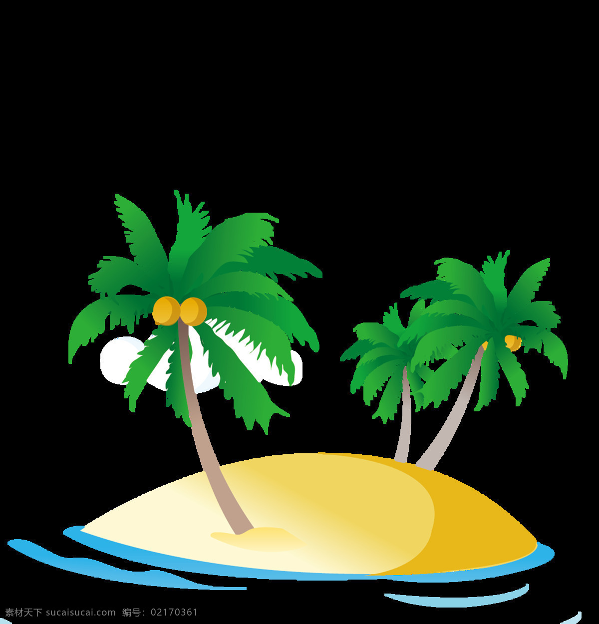 椰子岛 椰子 树 椰子汁 椰果 岛屿 小岛 海岛 浪 水 绿色 插画 元素