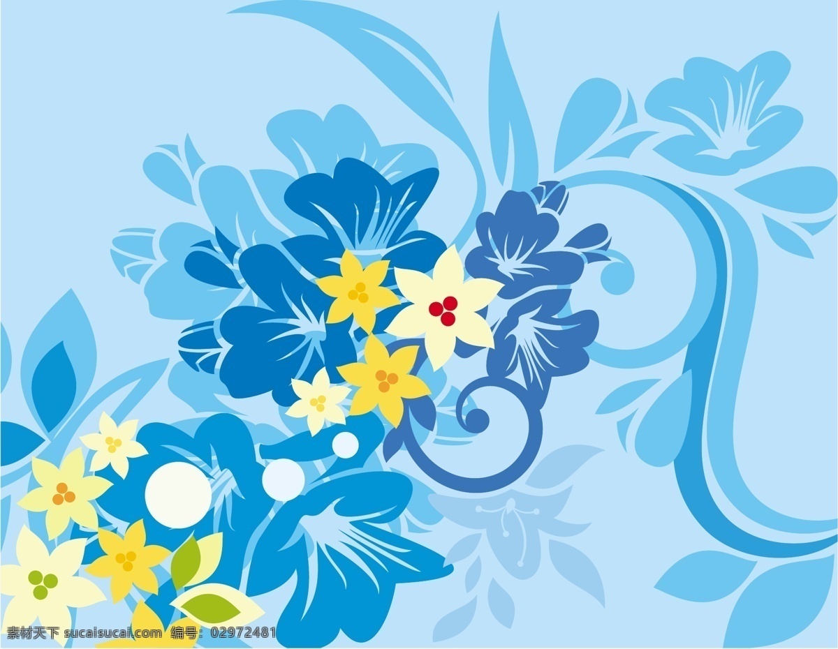 蓝色 背景 花卉 花纹 矢量图 其他矢量图