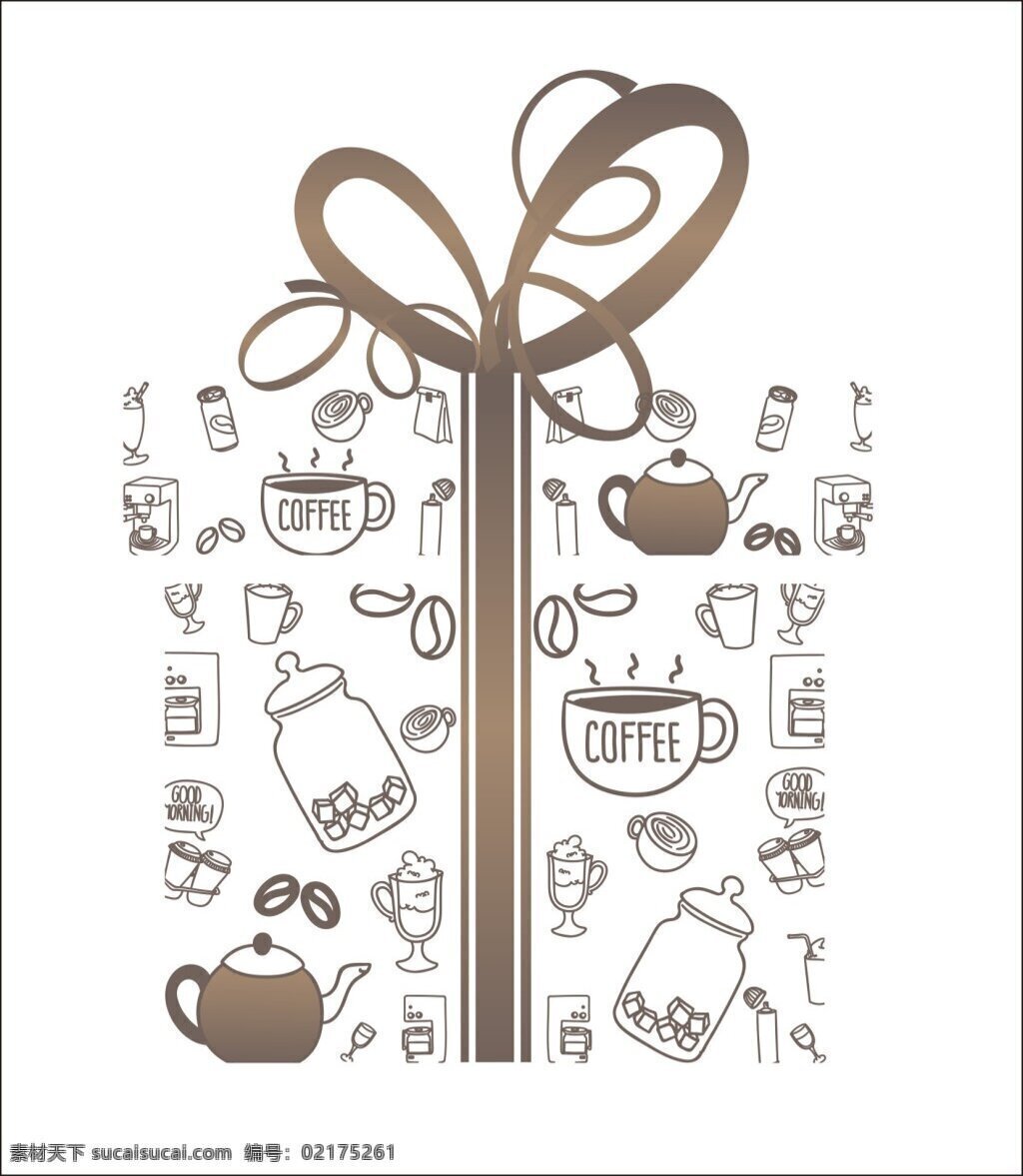 咖啡 矢量 礼盒 图案 元素 手绘 线条