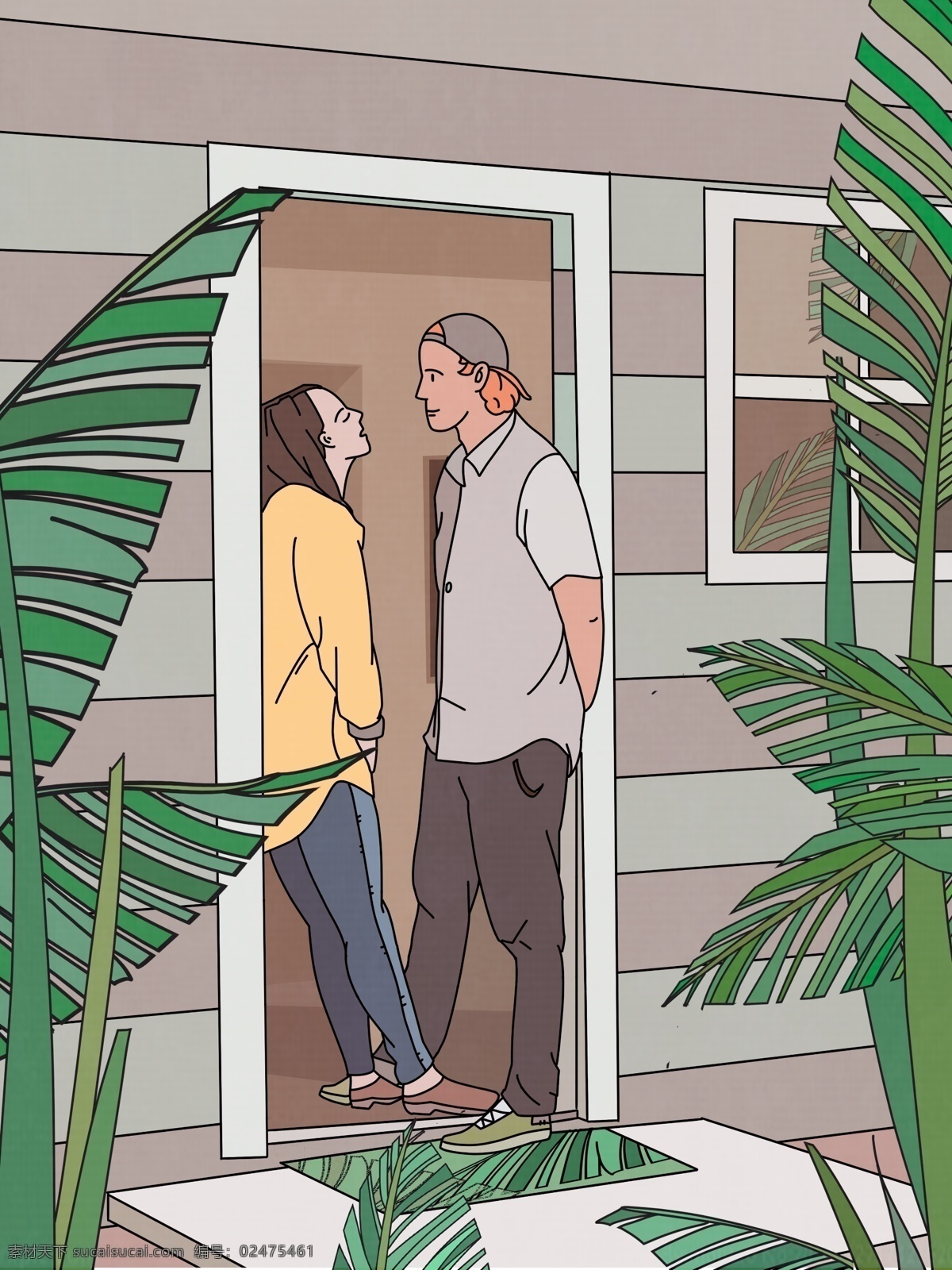 情侣 日常 描 简约 风 原创 商业插画 朋友 描边风格 人物