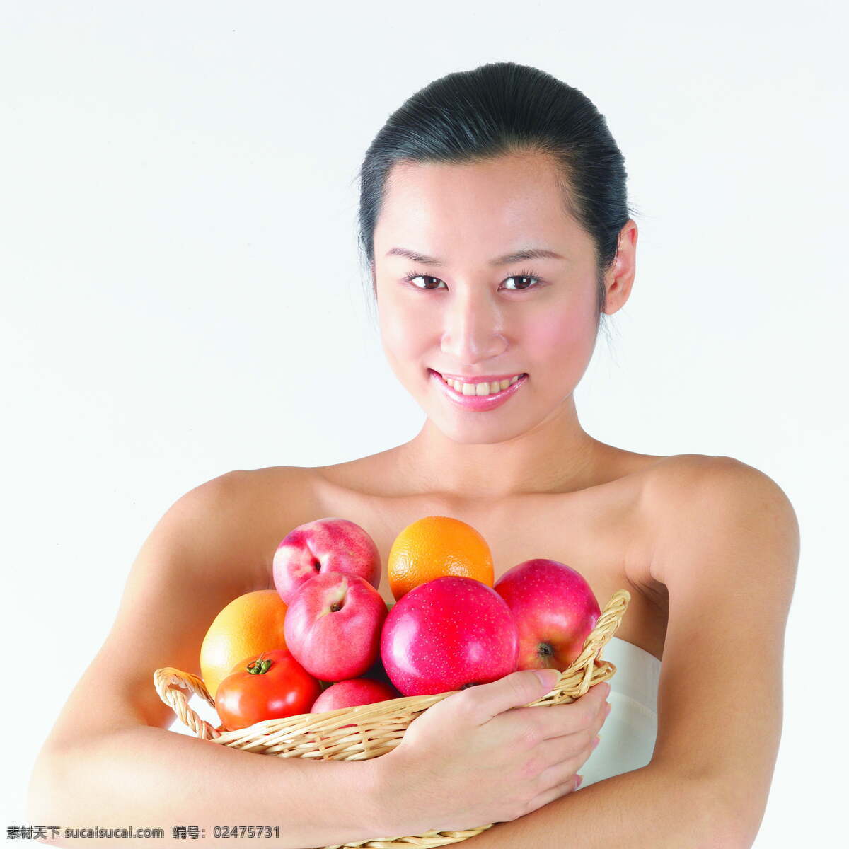 抱 篮 水果 女孩 水疗 美容 养生 护肤 spa 女性 女人 美体 一篮水果 苹果 橙 西红柿 篮子 美女图片 人物图片